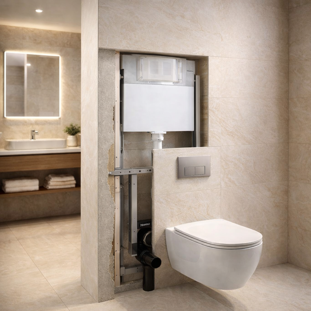 Luxury bathroom with cistern by Aquilo in Rose Gold Brass