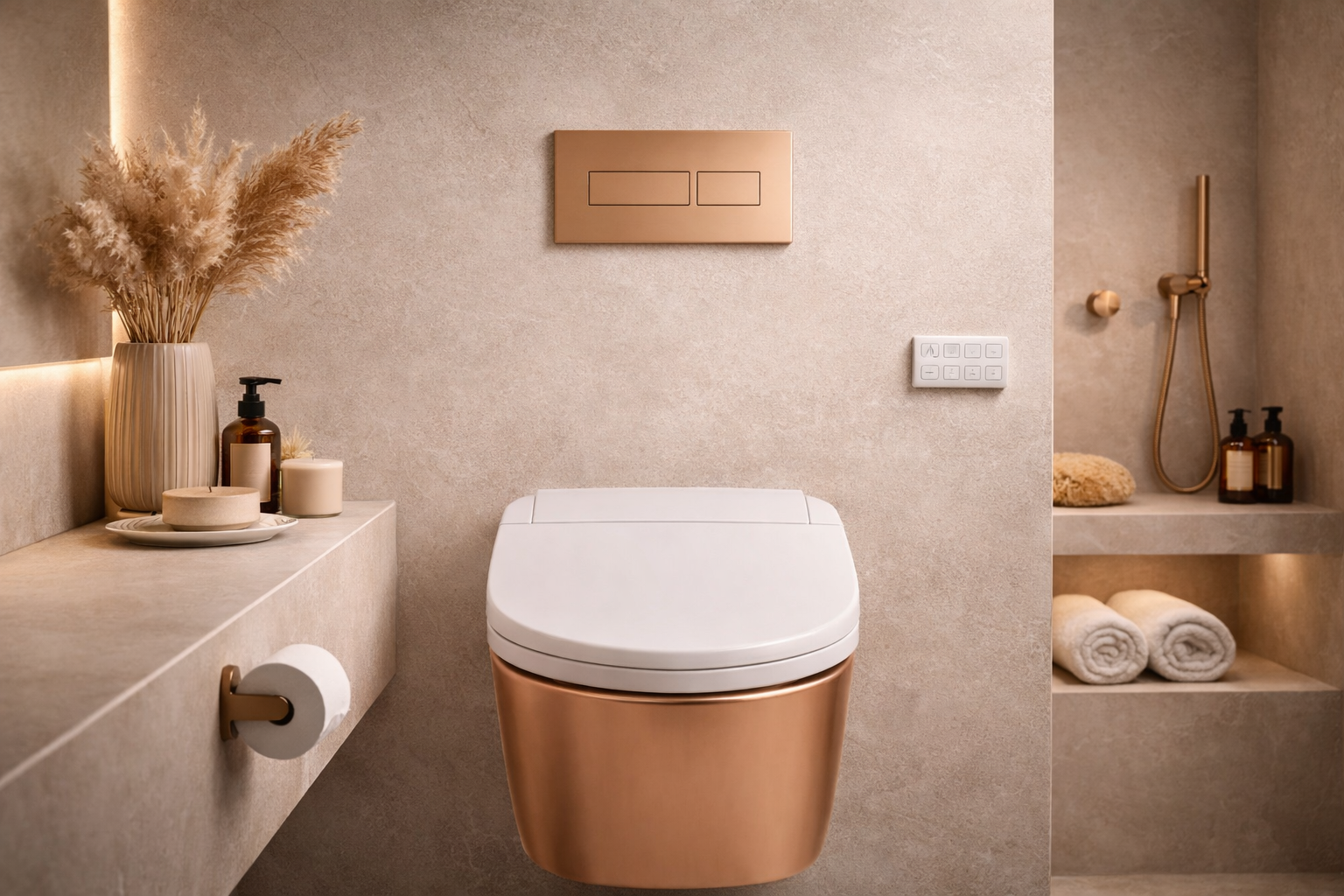Luxury  bathroom with Flush Plate by Aquilo in Rose Gold  Brass