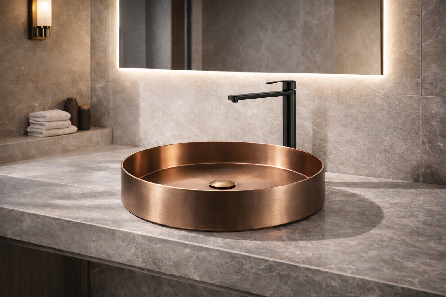 Luxury  bathroom with Wash basin designs by Aquilo in Brushed Rose Gold  Ceramic