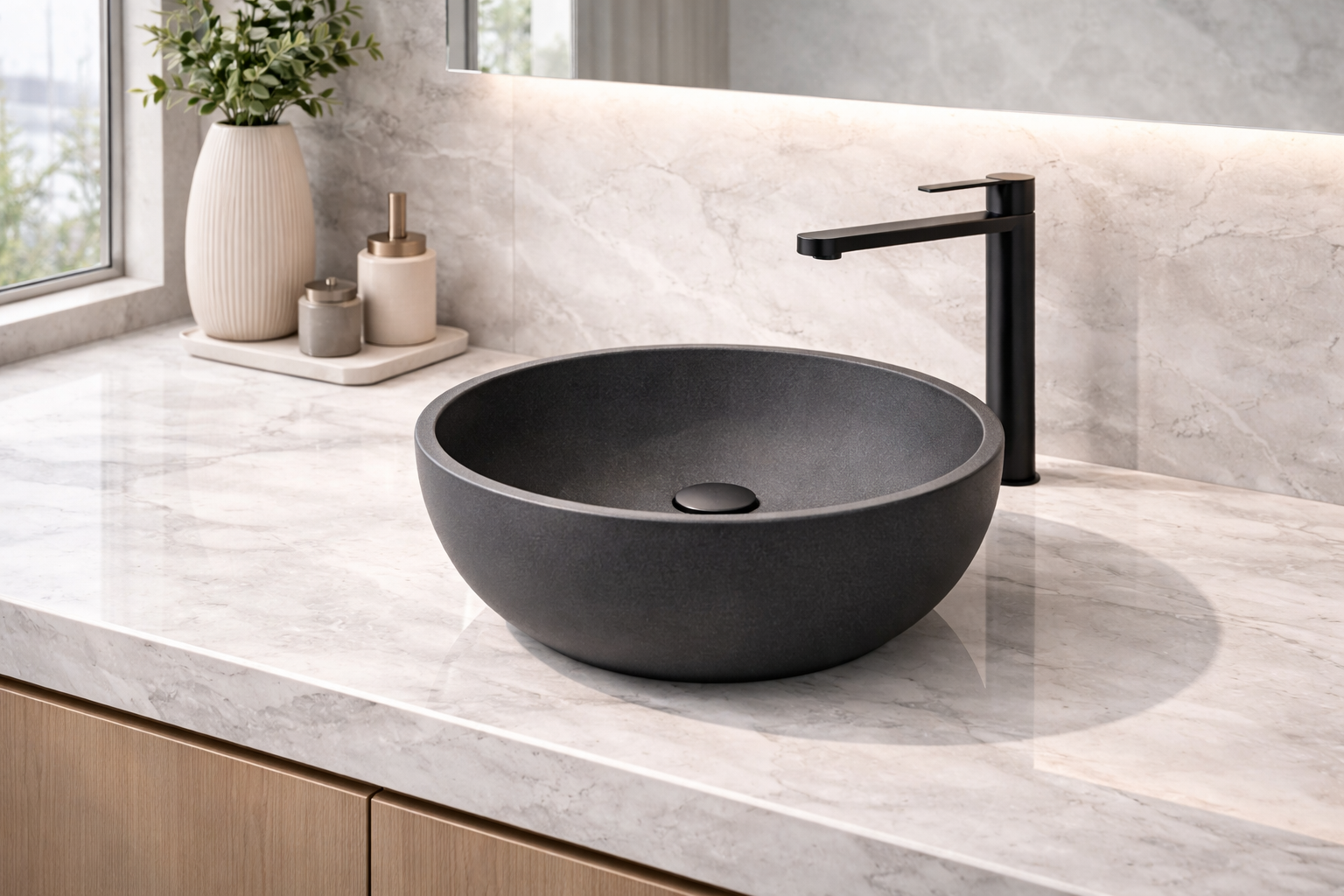 Luxury  bathroom with Wash basin designs by Aquilo in Black Sandstone