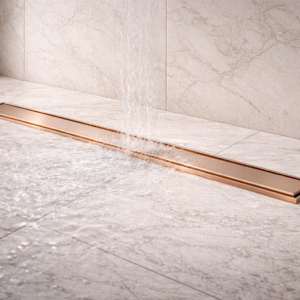 Tile insert channel drain by Aquilo in Rose Gold Brass – product photo