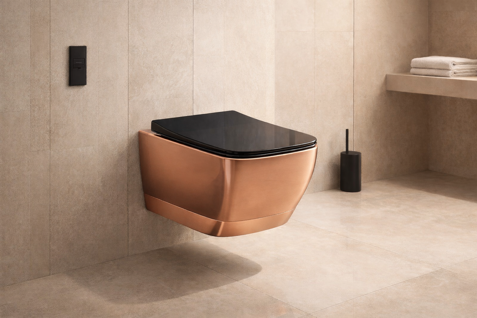 Wall hung toilet by Aquilo in Black Rose Gold  – product photo