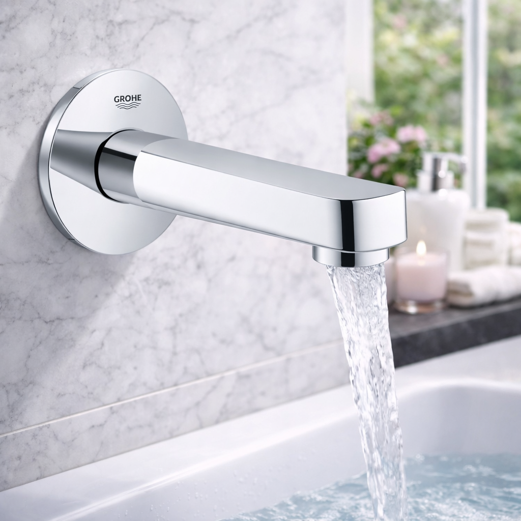 Luxury bathroom with Bath mixer tap by GROHE in Chrome Brass