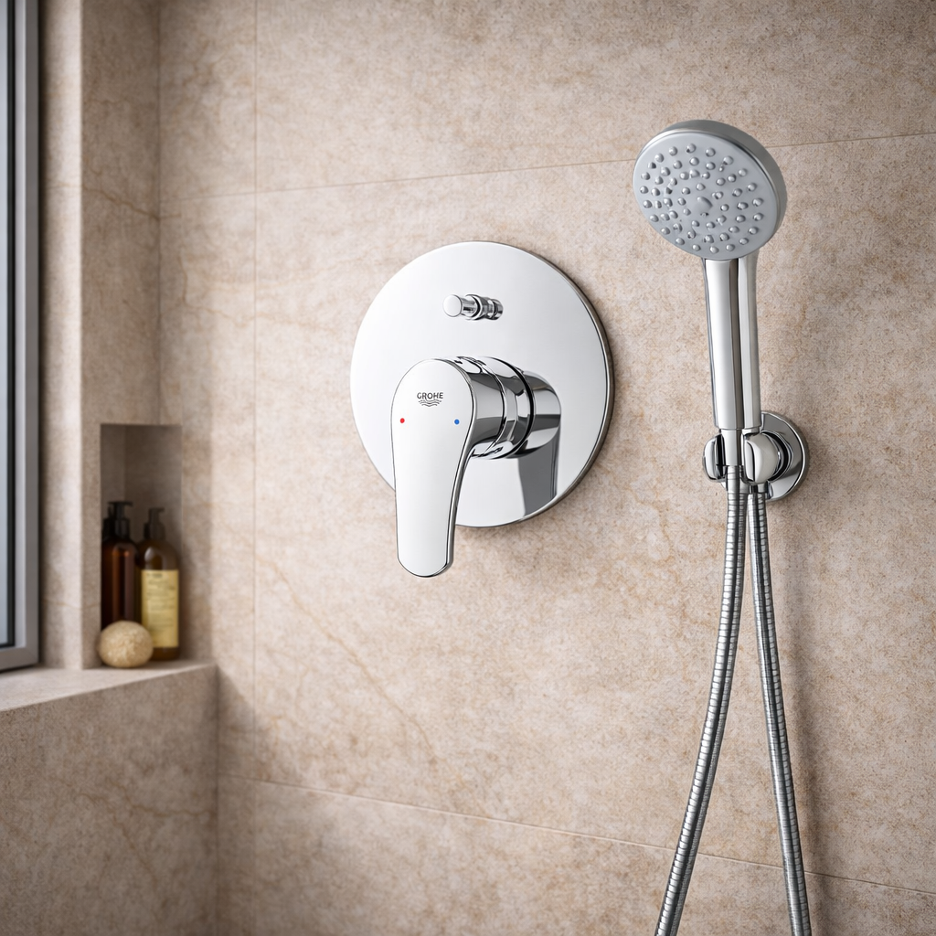 Luxury  bathroom with Bathroom Diverter by GROHE in Chrome ABS Plastic +Brass