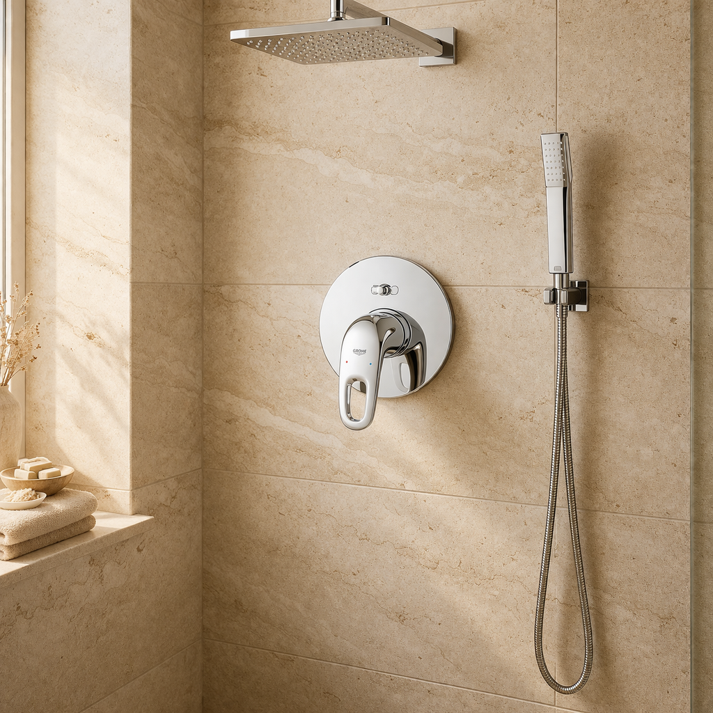 Luxury  bathroom with Bathroom Diverter by GROHE in Chrome ABS Plastic +Brass