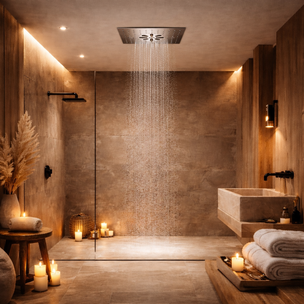 Luxury bathroom with Ceiling Shower by GROHE in