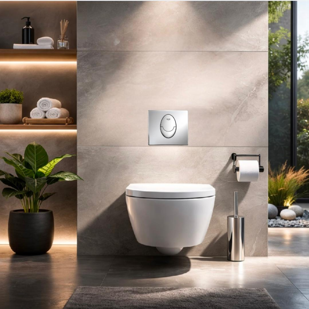 Luxury  bathroom with Flush plate by GROHE in Chrome  Brass