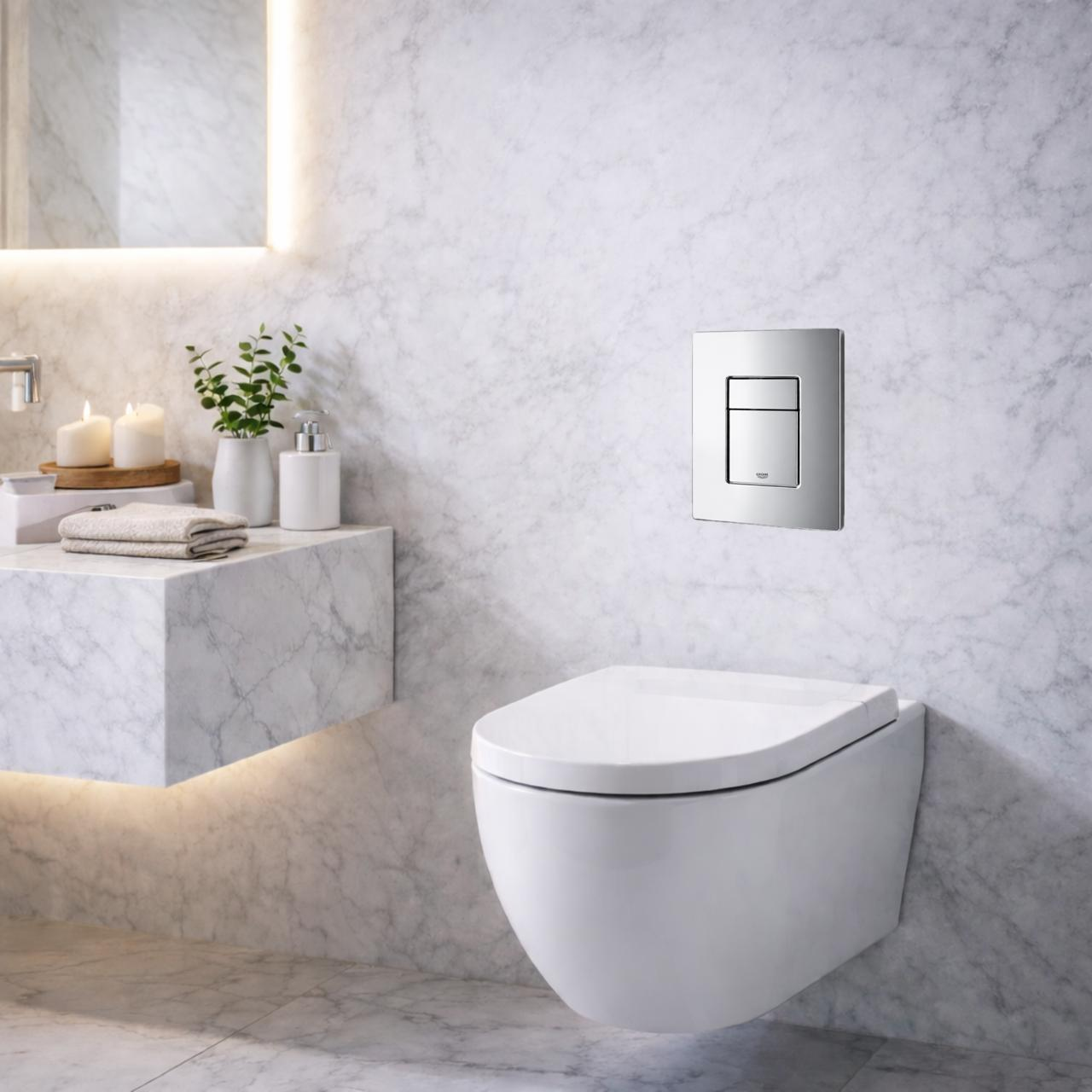 Luxury  bathroom with Flush plate by GROHE in Chrome  Brass