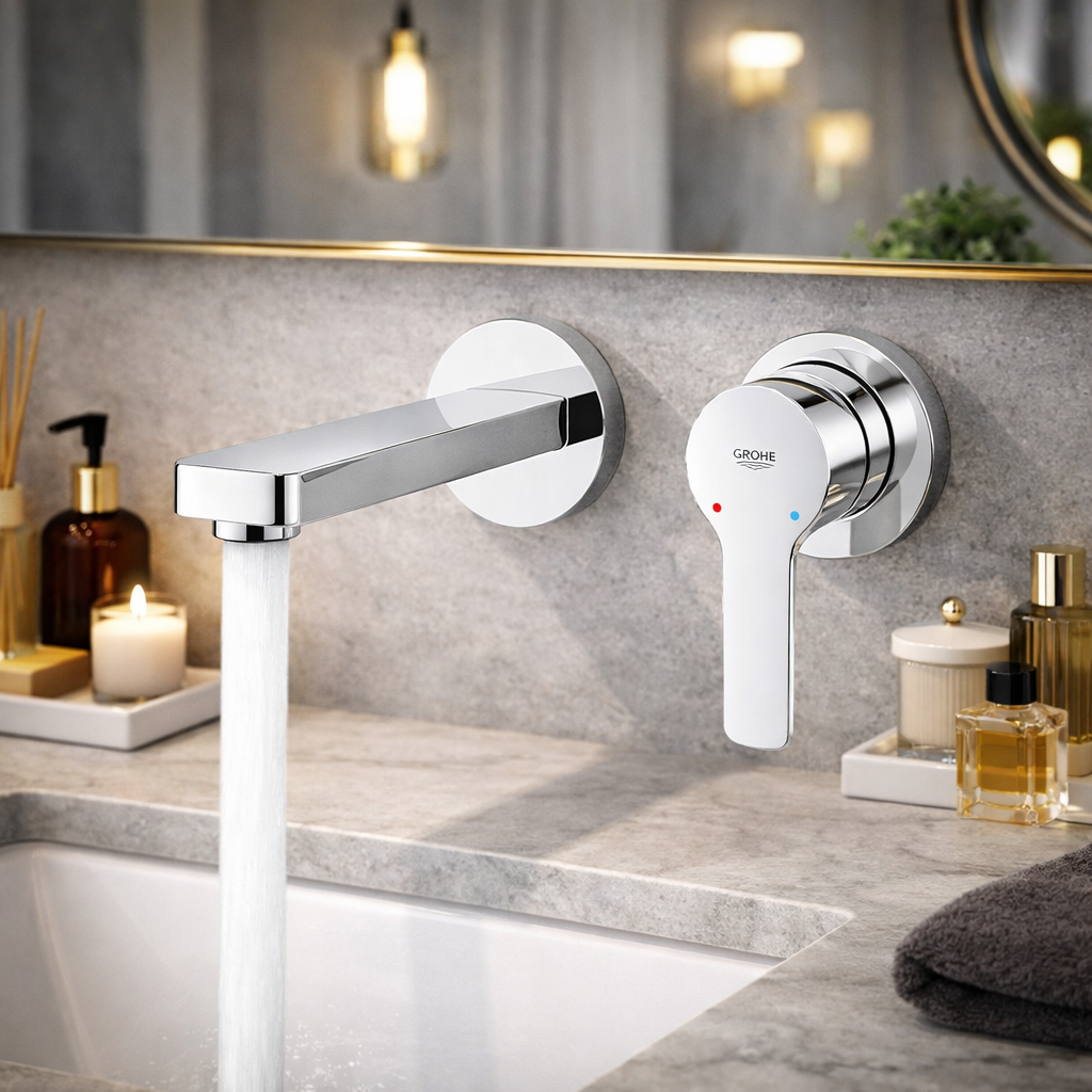 Luxury bathroom with Wash basin tap by GROHE in Chrome Brass