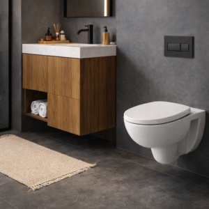 Luxury bathroom with Wall hung toilet by TOTO in White Ceramic
